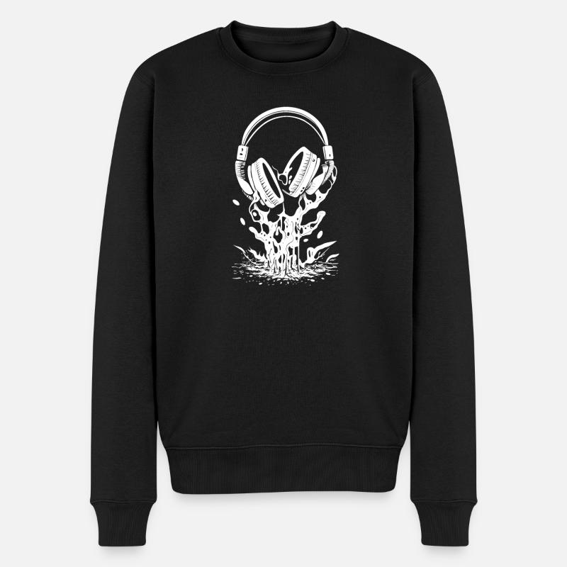 Kopfhörer mit Tropfen und Spritzern - Männer Premium Bio Pullover - Schwarz