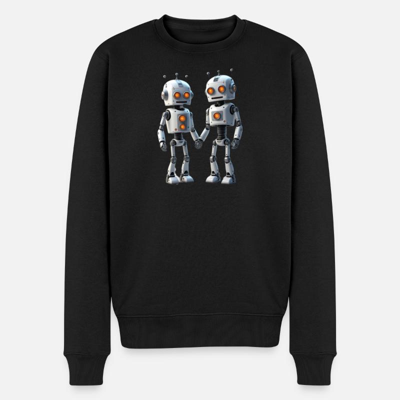 Roboter Pärchen - Männer Premium Bio Pullover - Schwarz