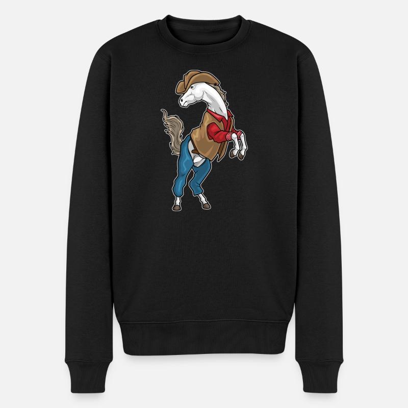 Pferd Cowboy Cowboyhut - Männer Premium Bio Pullover - Schwarz