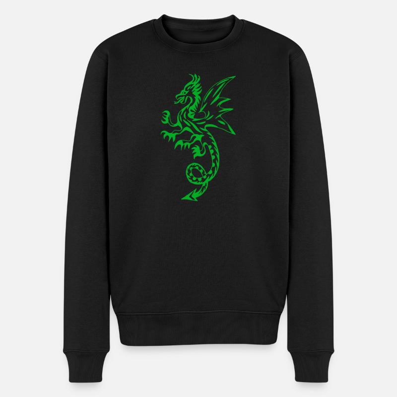Grüner Drache, Krafttier - Männer Premium Bio Pullover - Schwarz