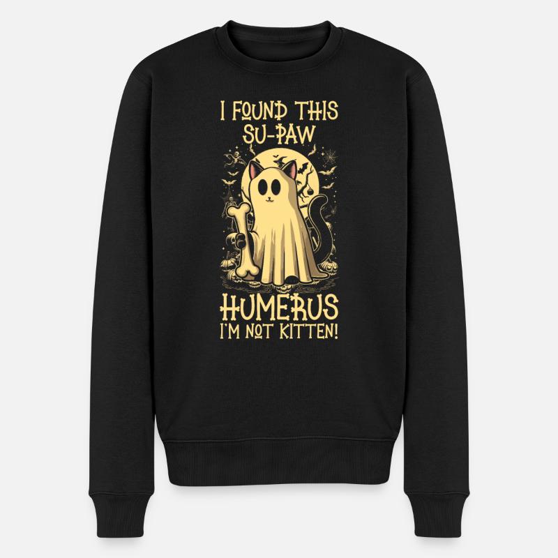 Halloween Katze Geist Humor Spruch Lustig - Männer Premium Bio Pullover - Schwarz
