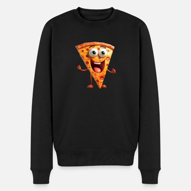 Pizza Cartoon Figur - Männer Premium Bio Pullover - Schwarz