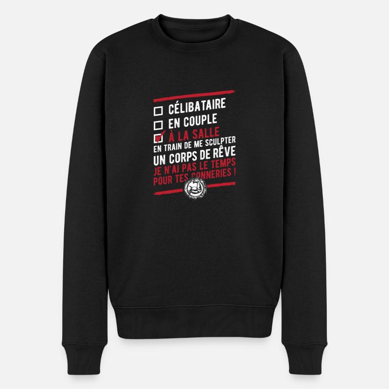 "Célibataire en couple à la salle" - Pull Premium bio Homme - noir