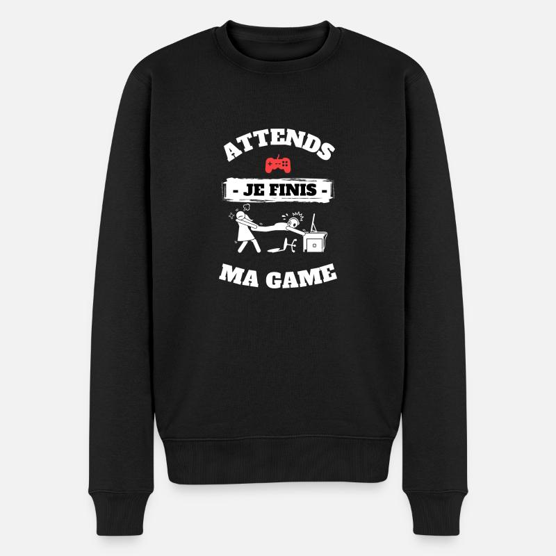 Attend je finis ma game - Pull Premium bio Homme - noir