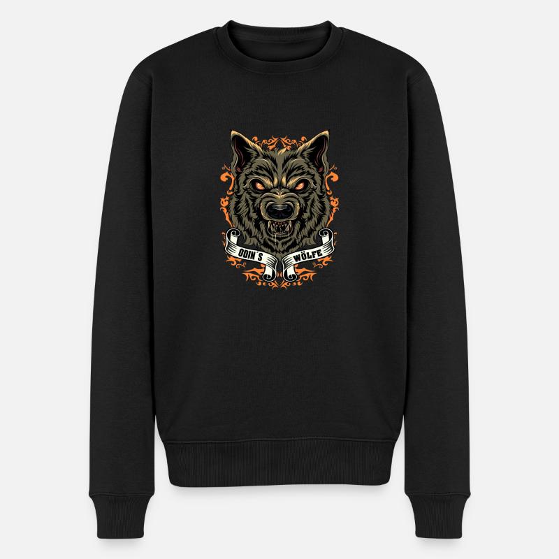 Wolf Odin Wikinger Motiv - Männer Premium Bio Pullover - Schwarz