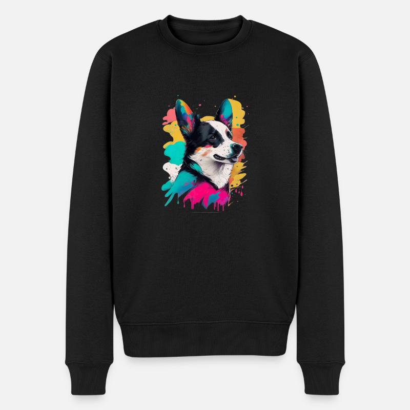 Farbenfrohe Hundeliebe - Männer Premium Bio Pullover - Schwarz