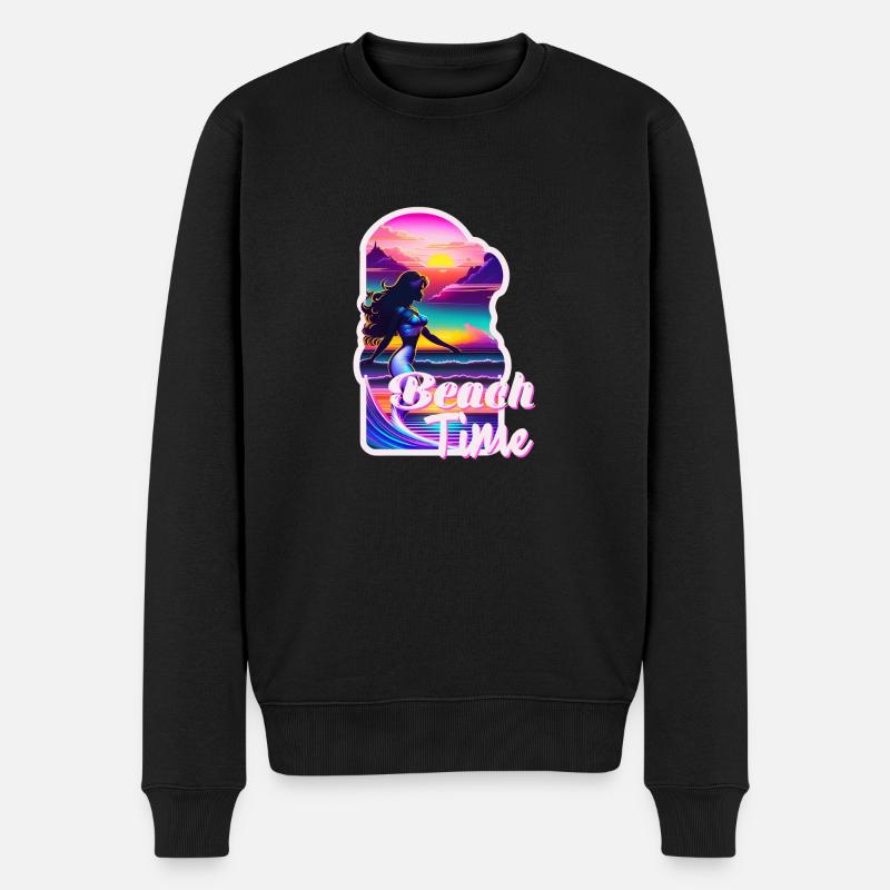 Surfen - Strandzeit - Retro - Männer Premium Bio Pullover - Schwarz