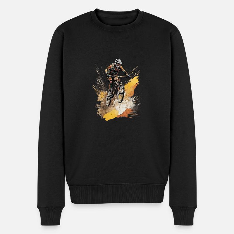 Mountainbike Fahrrad Geschenkidee, Downhill Action - Männer Premium Bio Pullover - Schwarz
