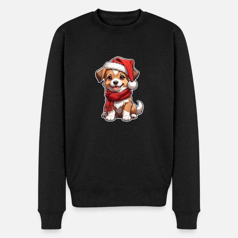 Hund mit Weihnachtsmütze - Männer Premium Bio Pullover - Schwarz