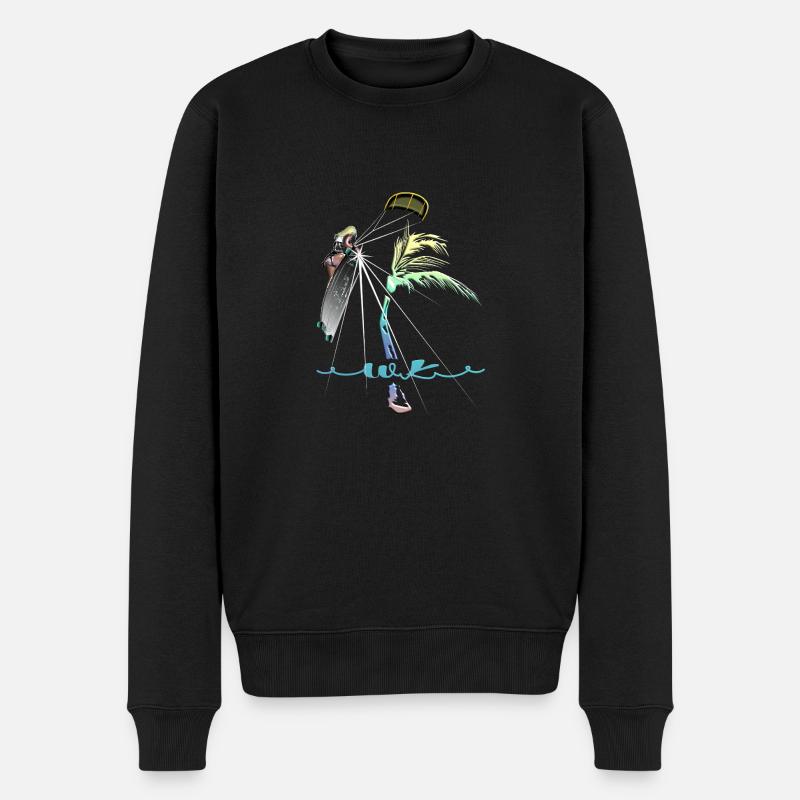 WK Palme Frau Kitesurferin - Männer Premium Bio Pullover - Schwarz
