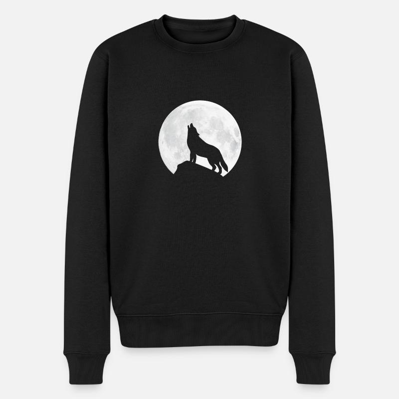 Loup hurlant / Lune - Pull Premium bio Homme - noir