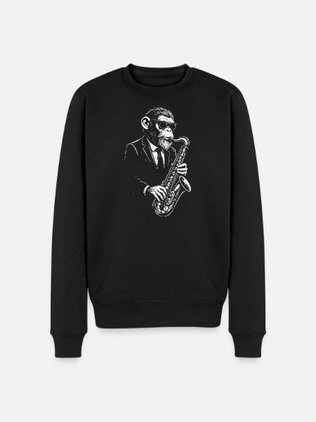 Jazz Sax Monkey in Suit - Men's Premium Organic Jumper - black