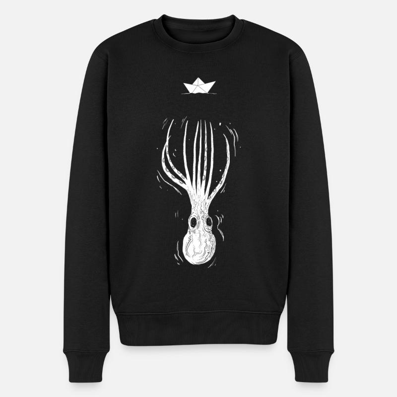 Octopus und Origami Boot - Männer Premium Bio Pullover - Schwarz
