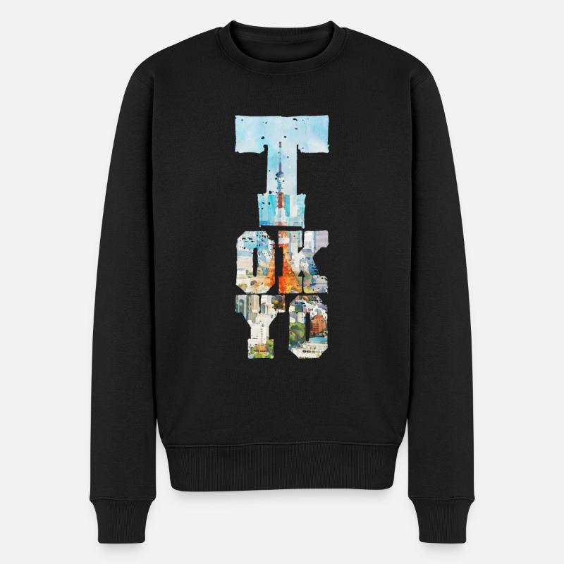AQUARELLE TOKYO TOWER FONT - Pull Premium bio Homme - noir