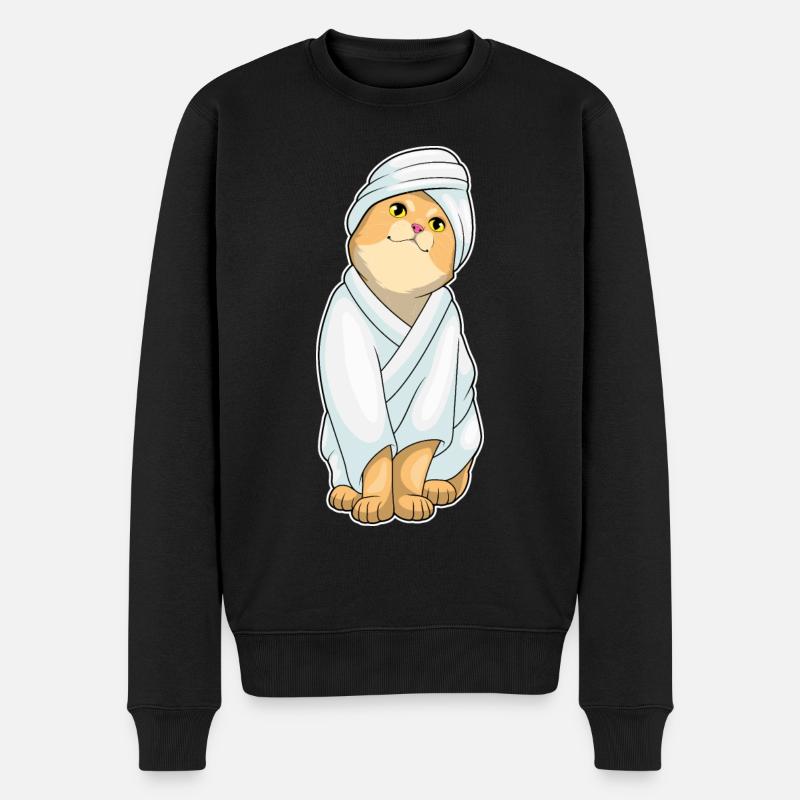 Katze Baden Bademantel - Männer Premium Bio Pullover - Schwarz