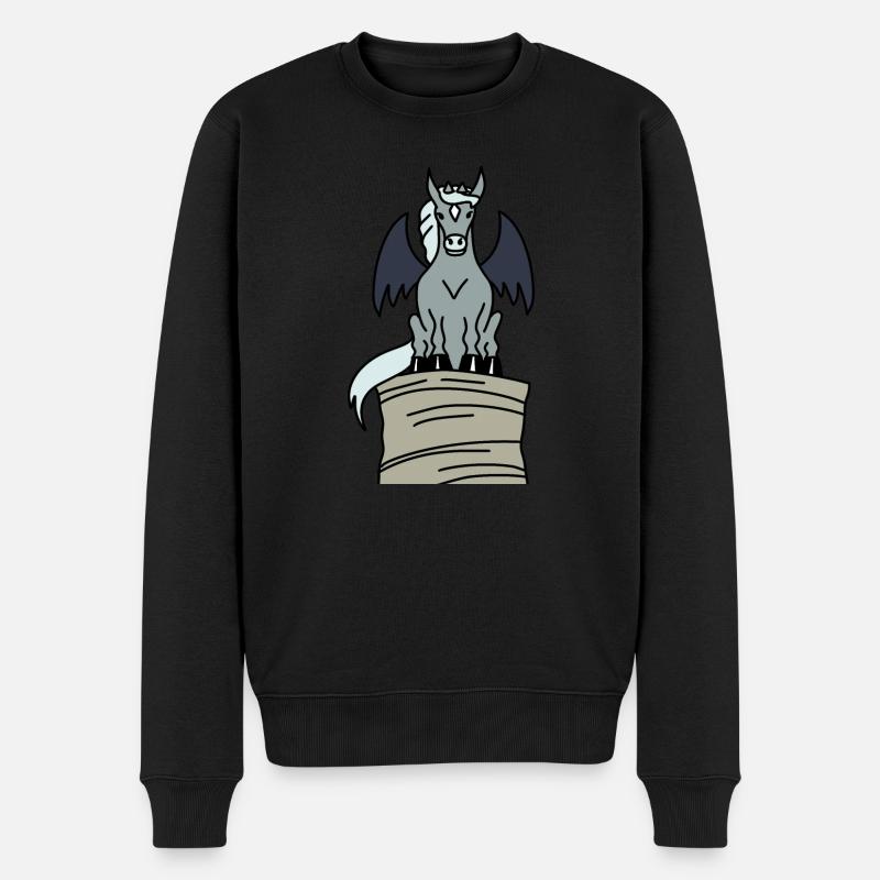 Hippogoyle - Gargoyle als Pferd auf großem Heuball - Männer Premium Bio Pullover - Schwarz