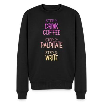 Étape 1 : Buvez du café Étape 2 Palpitez Étape 3 : Écrivez - Pull Premium bio Homme - noir - Devant - Nico (187cm)