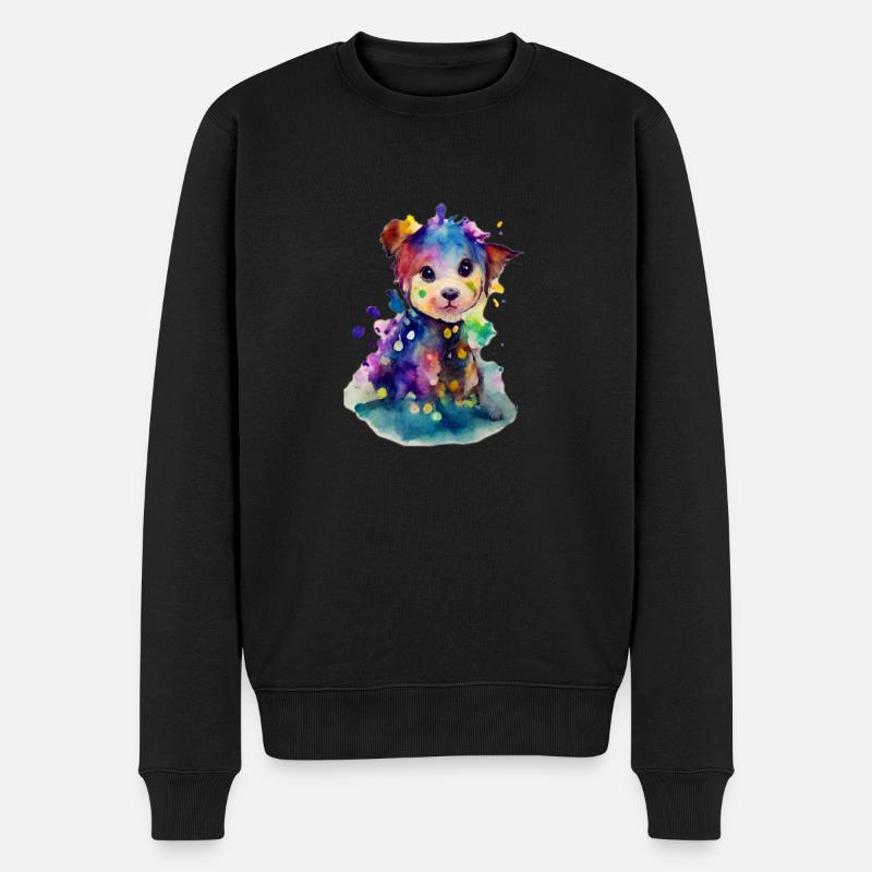 Sweet Dog in Watercolor - Männer Premium Bio Pullover - Schwarz