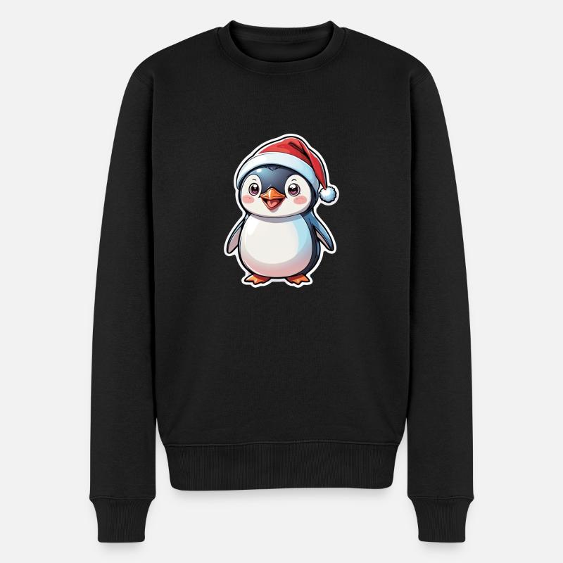 Pinguin Weihnachtsmütze - Männer Premium Bio Pullover - Schwarz