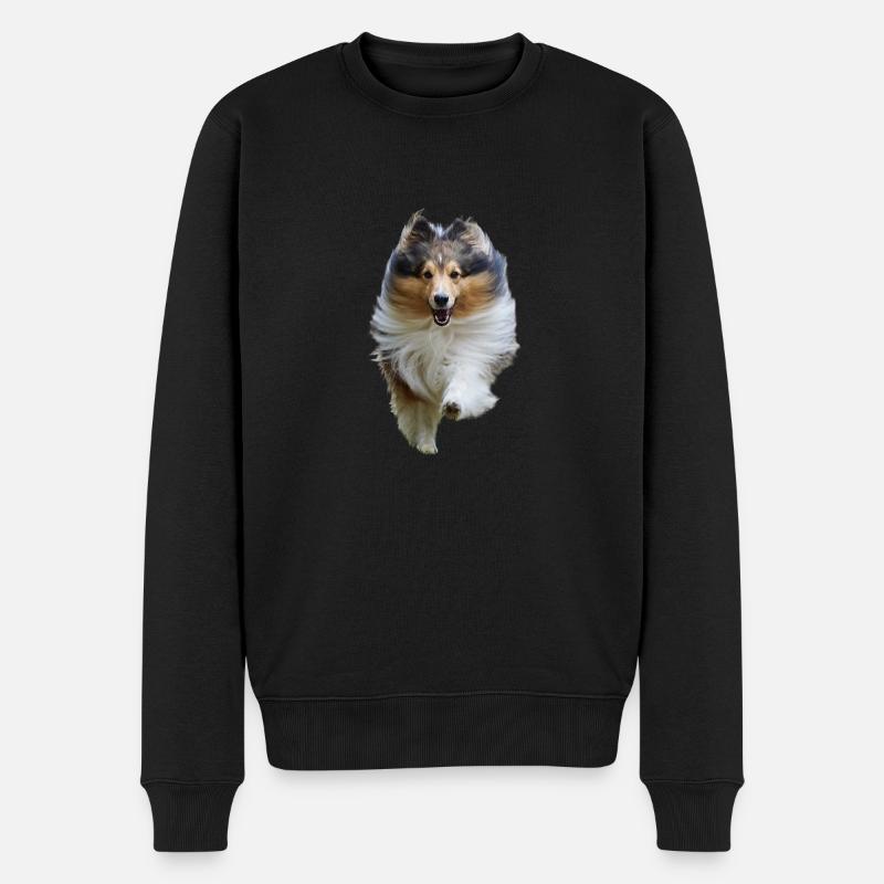 Fröhlich rennender Sheltie, glücklicher süßer Hund - Männer Premium Bio Pullover - Schwarz