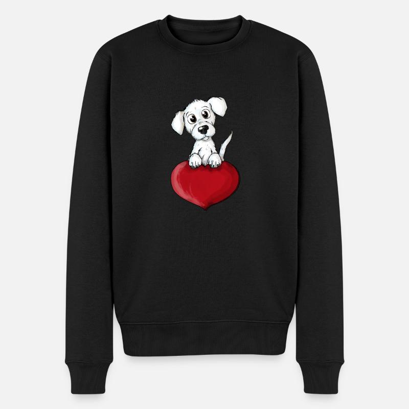 Hund Herz - Männer Premium Bio Pullover - Schwarz