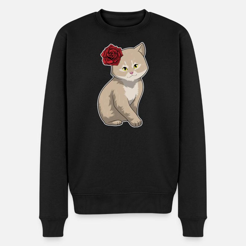 Fleurs Rose Chat - Pull Premium bio Homme - noir