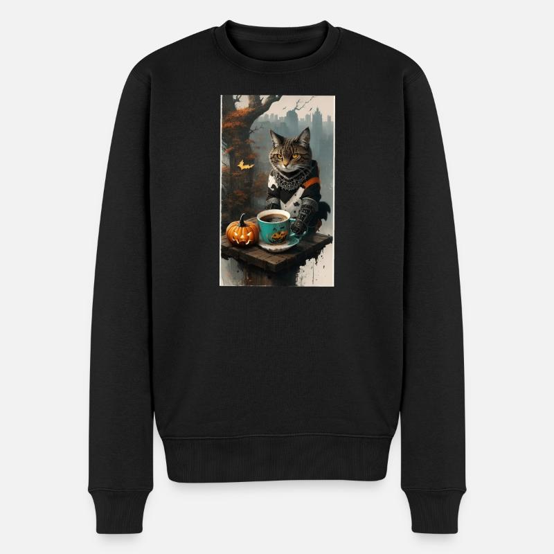 Katze verkleidet Halloween - Männer Premium Bio Pullover - Schwarz