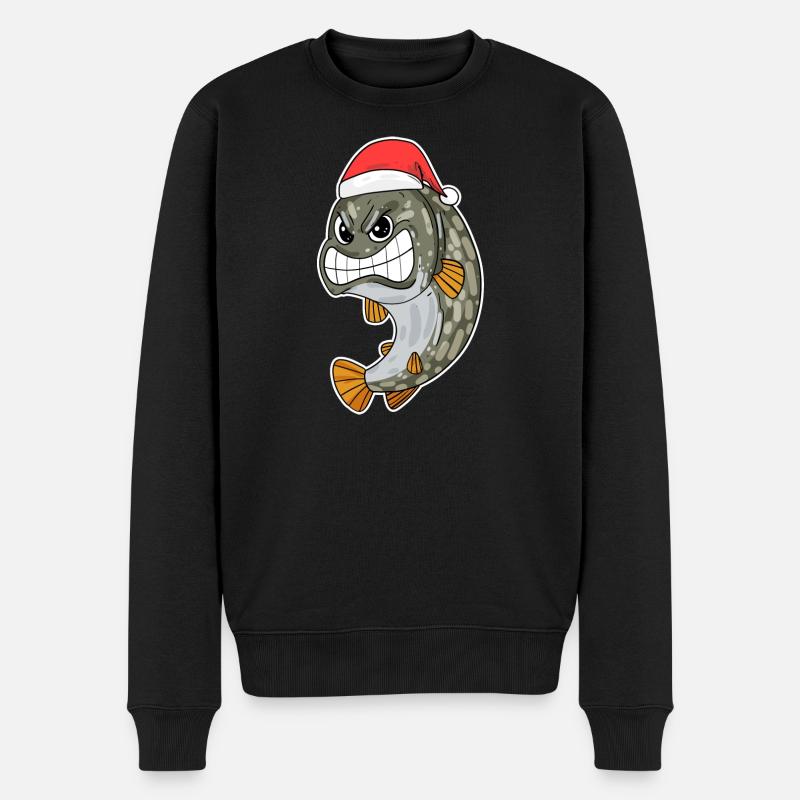 Hecht Weihnachten Fisch - Männer Premium Bio Pullover - Schwarz