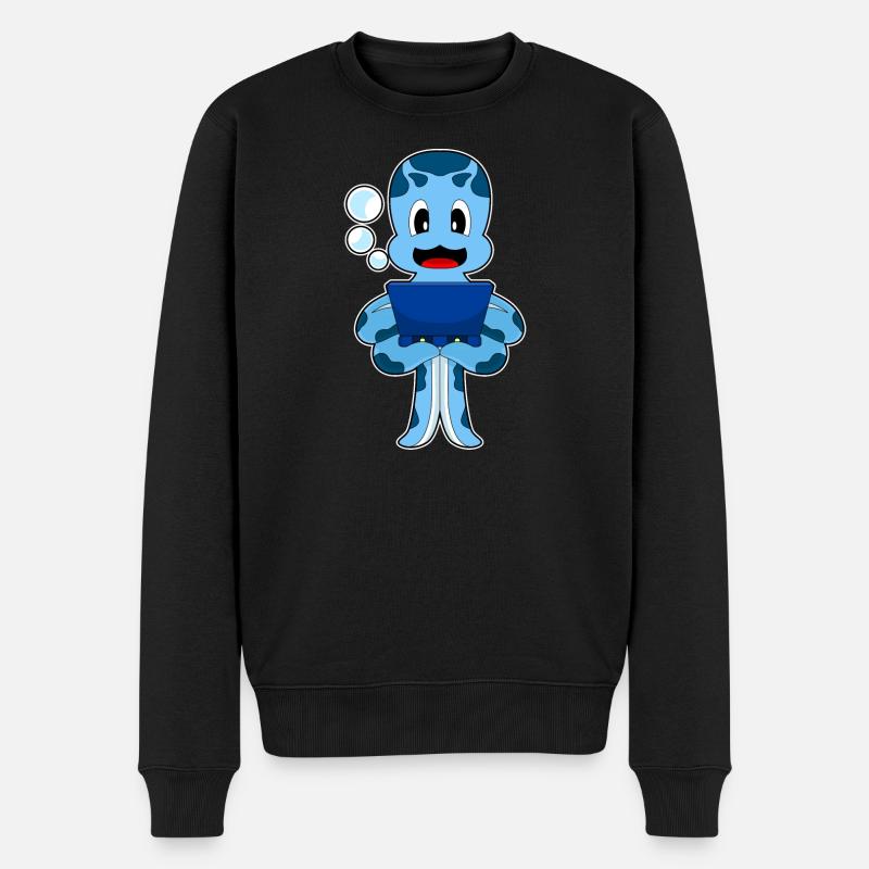 Krake Laptop - Männer Premium Bio Pullover - Schwarz