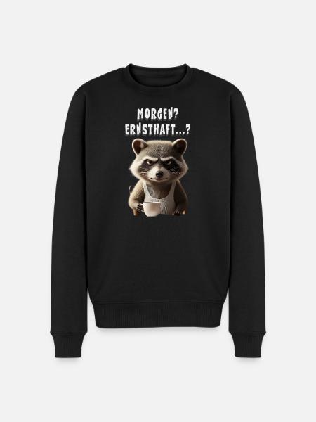 Grumpy raccoon with coffee saying morning grouch - Men's Premium Organic Jumper - black