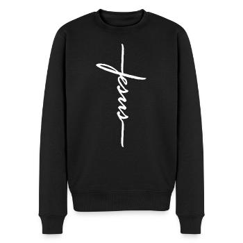 Jesus - Männer Premium Bio Pullover - Schwarz - Vorne - Nico (187cm)