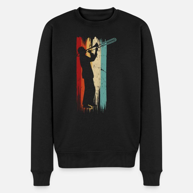 Retro Trombone Player Graphic Trombonist - Männer Premium Bio Pullover - Schwarz