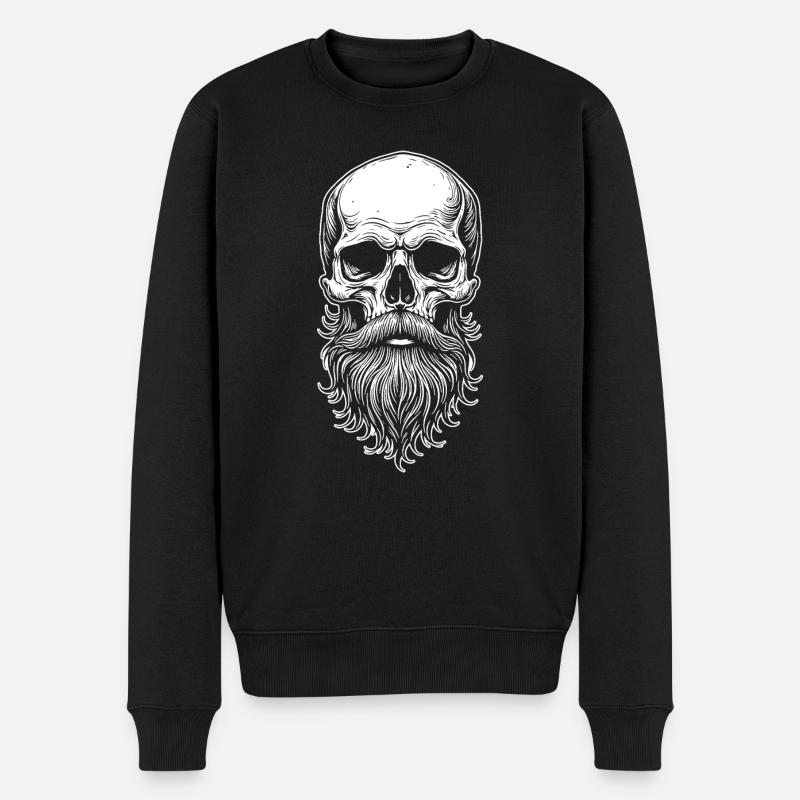 Skull mit Bart - Männer Premium Bio Pullover - Schwarz