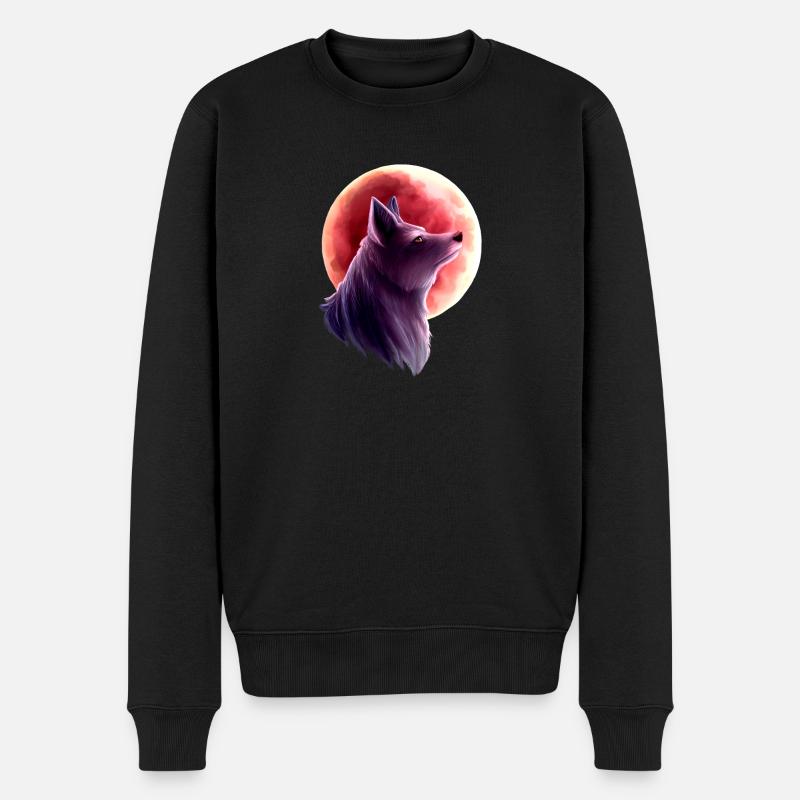 Wolf und Blutmond 2 - Männer Premium Bio Pullover - Schwarz