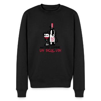 50 ans mature bouteille vin anniversaire - Pull Premium bio Homme - noir - Devant - Nico (187cm)