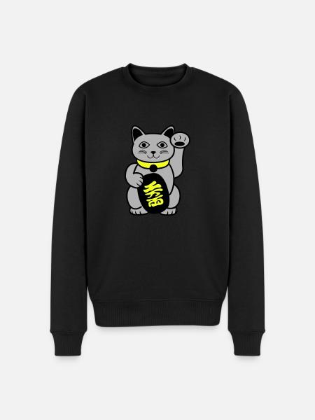 Maneki Waving Chat - Pull Premium bio Homme - noir