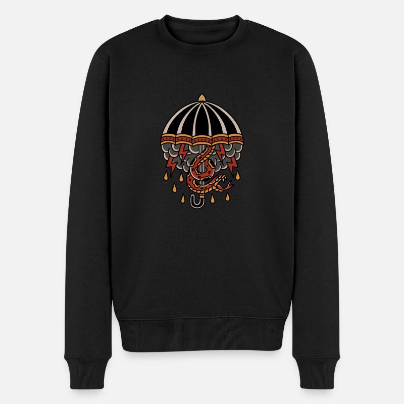 Old school tattoo umbrella, thunder cloud, snake - Männer Premium Bio Pullover - Schwarz