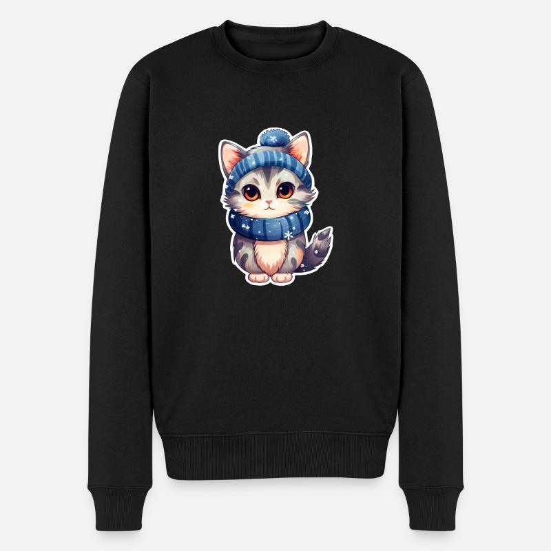 Schneekätzchen - Männer Premium Bio Pullover - Schwarz