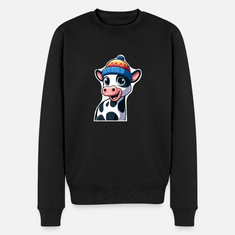 Kälbchen mit Mütze - Männer Premium Bio Pullover - Schwarz