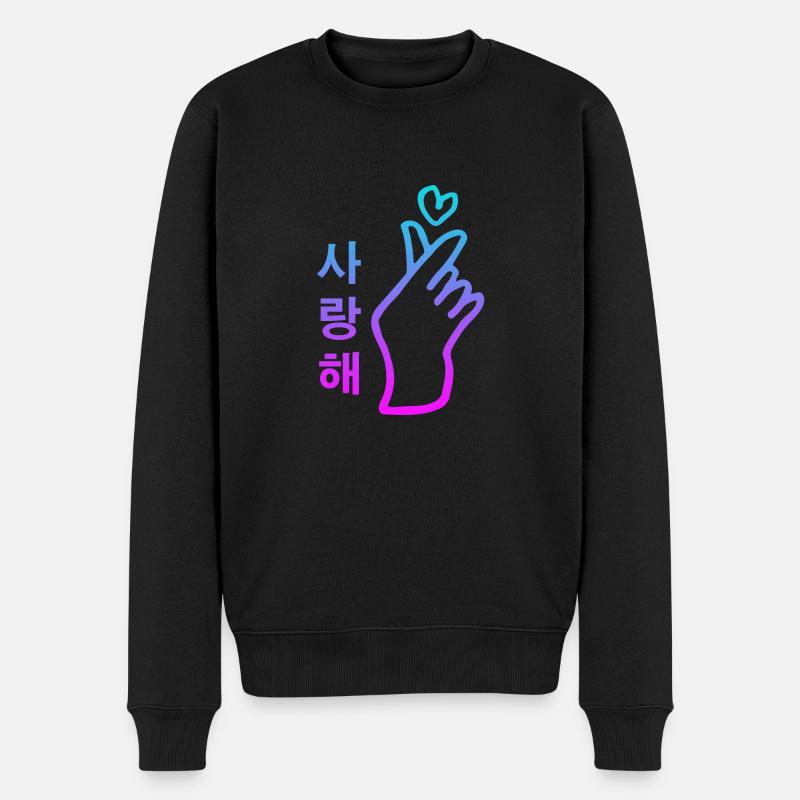 Kpop Handzeichen Herz Salanghae Ich Liebe Dich - Männer Premium Bio Pullover - Schwarz