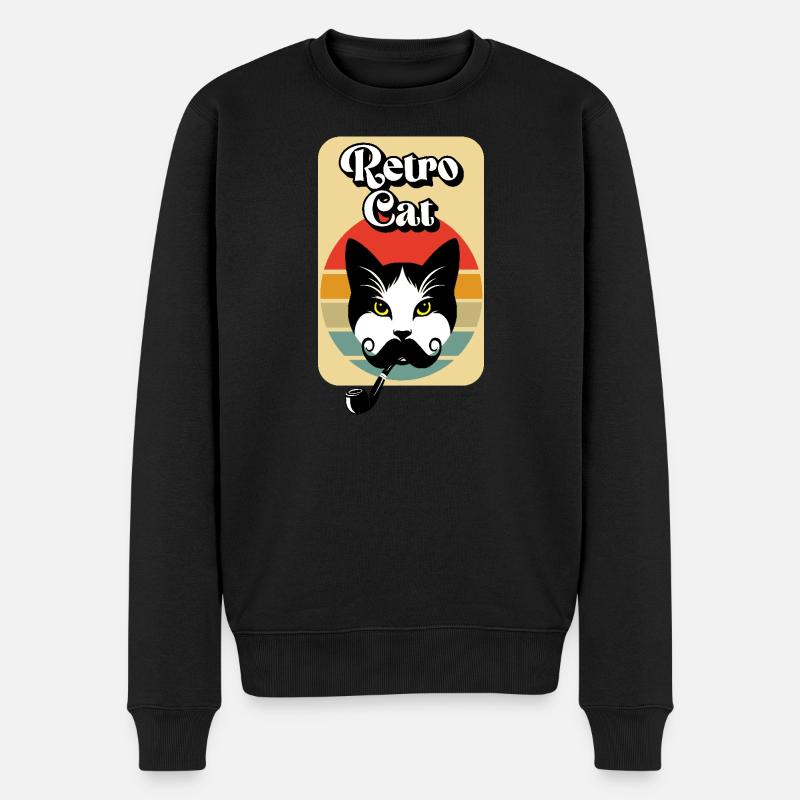 Retro-Katze - Männer Premium Bio Pullover - Schwarz