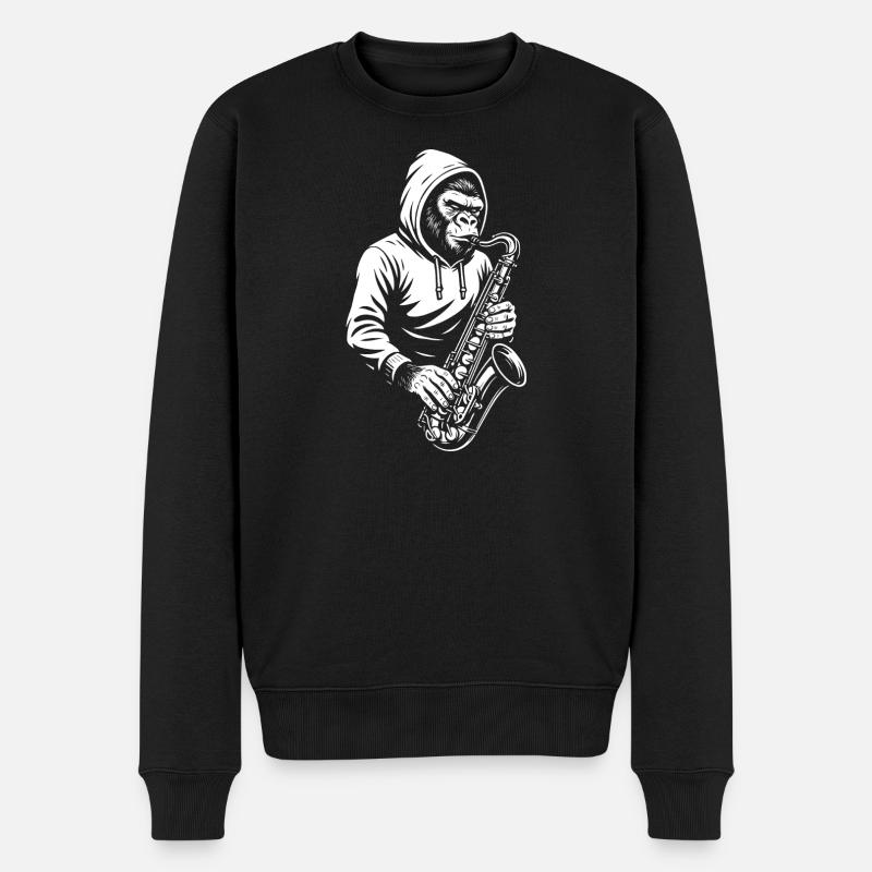 Affe im Kapuzenpullover Saxophon Design - Männer Premium Bio Pullover - Schwarz