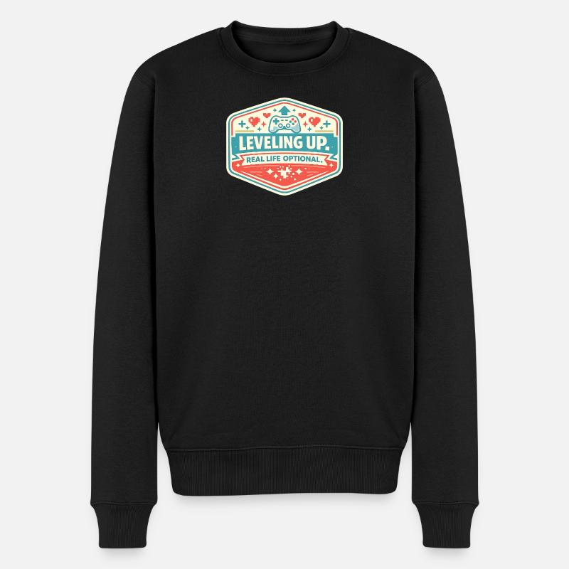 Level Up – Real Life Optional - Männer Premium Bio Pullover - Schwarz