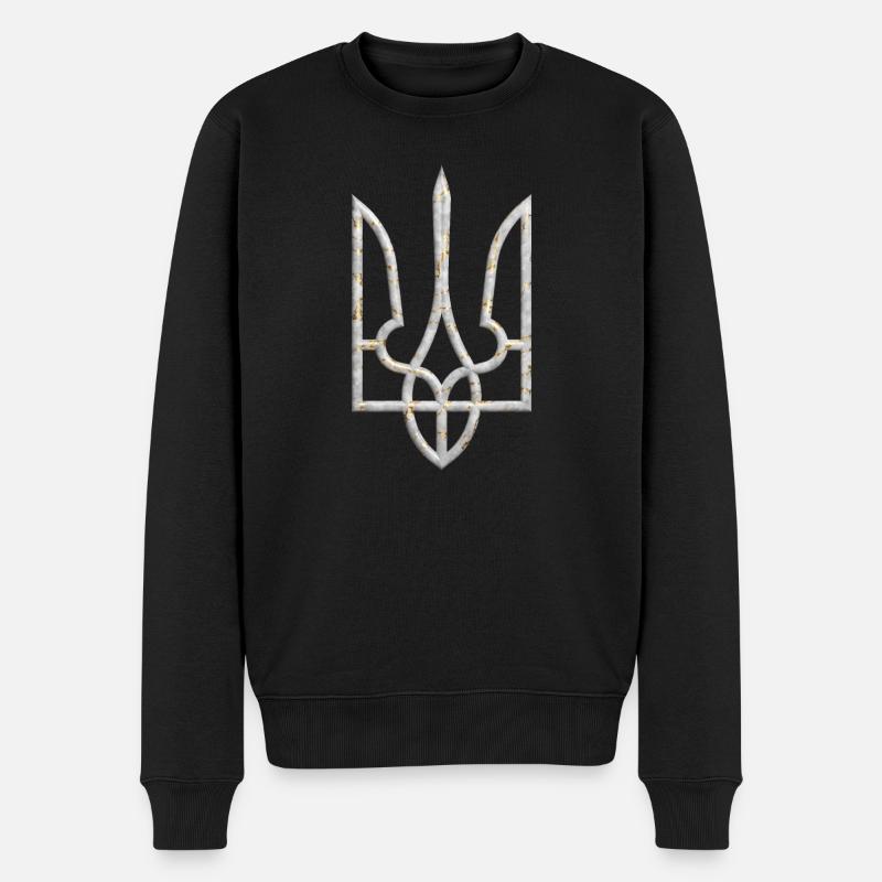 Ukraine Wappen Gerfalke Trident Dreizack Marmor 2 - Männer Premium Bio Pullover - Schwarz