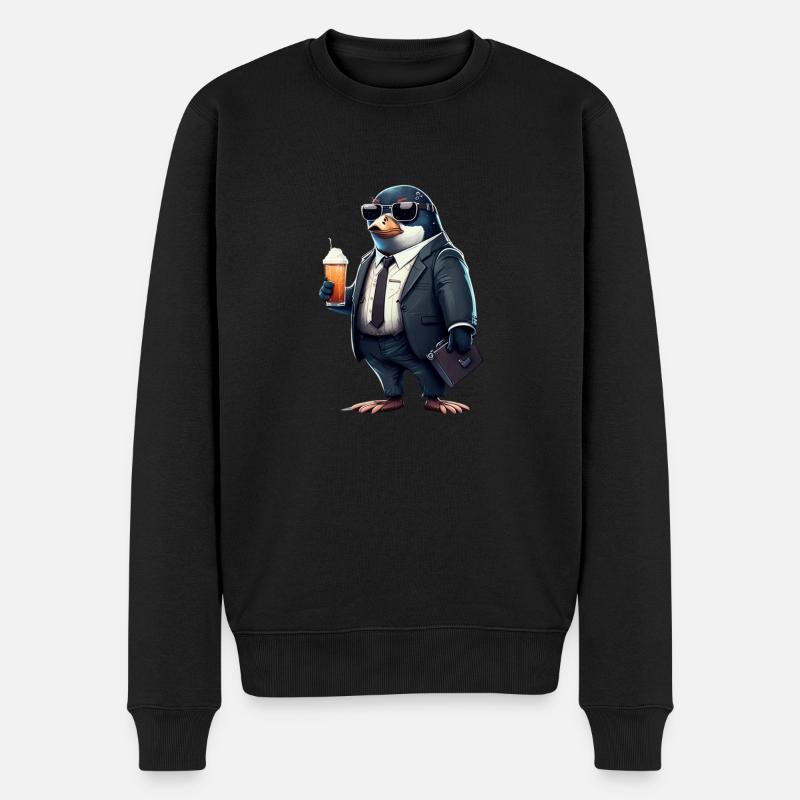 Cool beer-drinking penguin - suit up! - Men's Premium Organic Jumper - black