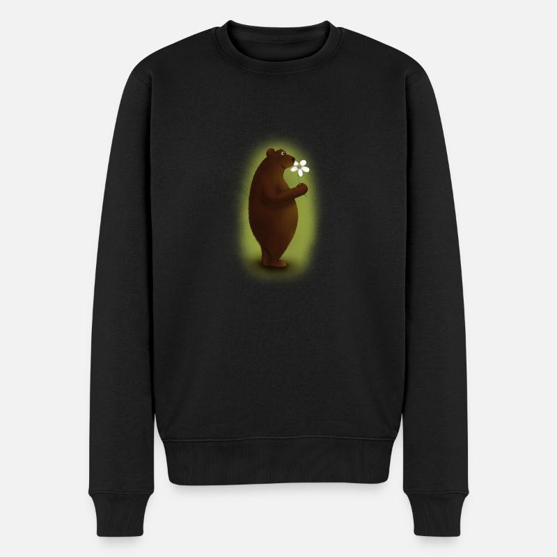 Bär mit Blume - Männer Premium Bio Pullover - Schwarz