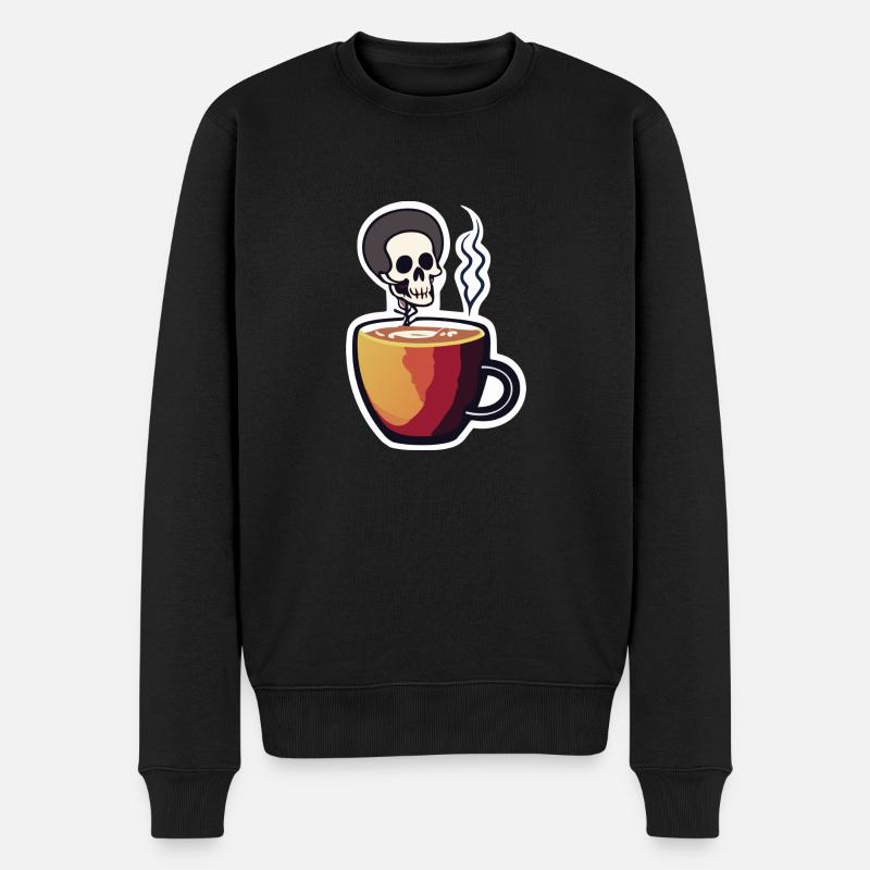 Koffein-Knochen: Das Skelett im Café - Männer Premium Bio Pullover - Schwarz