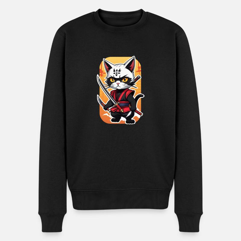 chat ninja - chaton samourai - Pull Premium bio Homme - noir