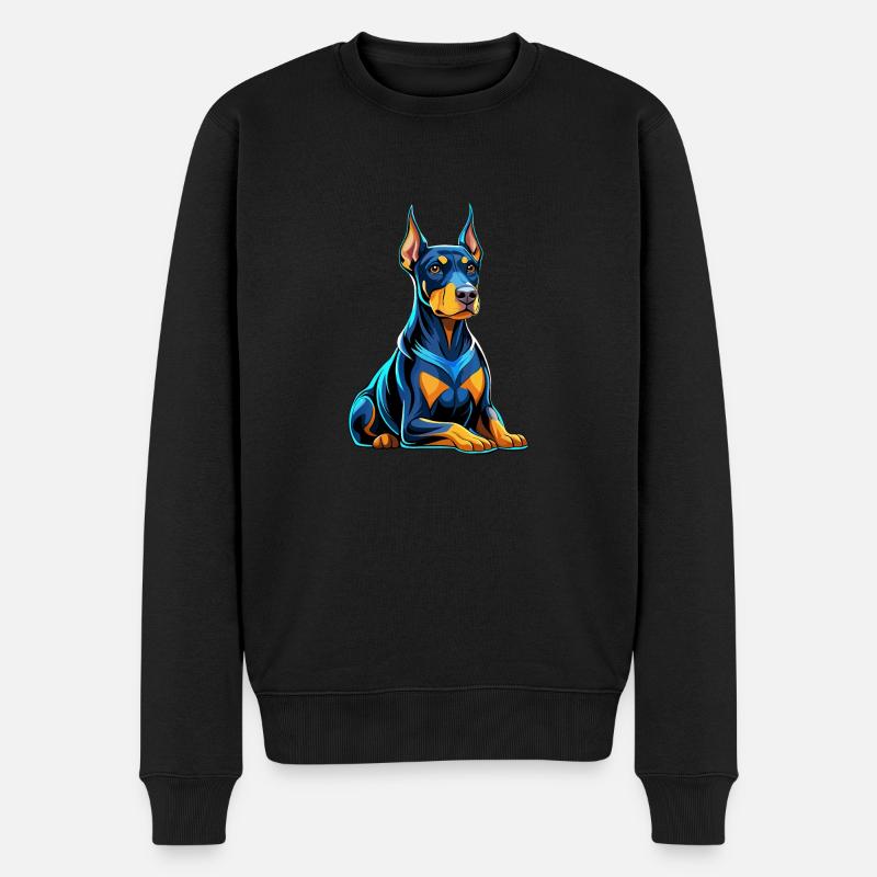 Dobermann sitzend mit Hundeblick - Männer Premium Bio Pullover - Schwarz