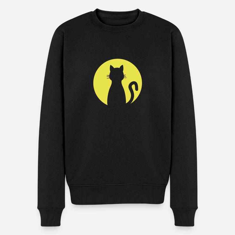 Katze vor dem Vollmond - Männer Premium Bio Pullover - Schwarz